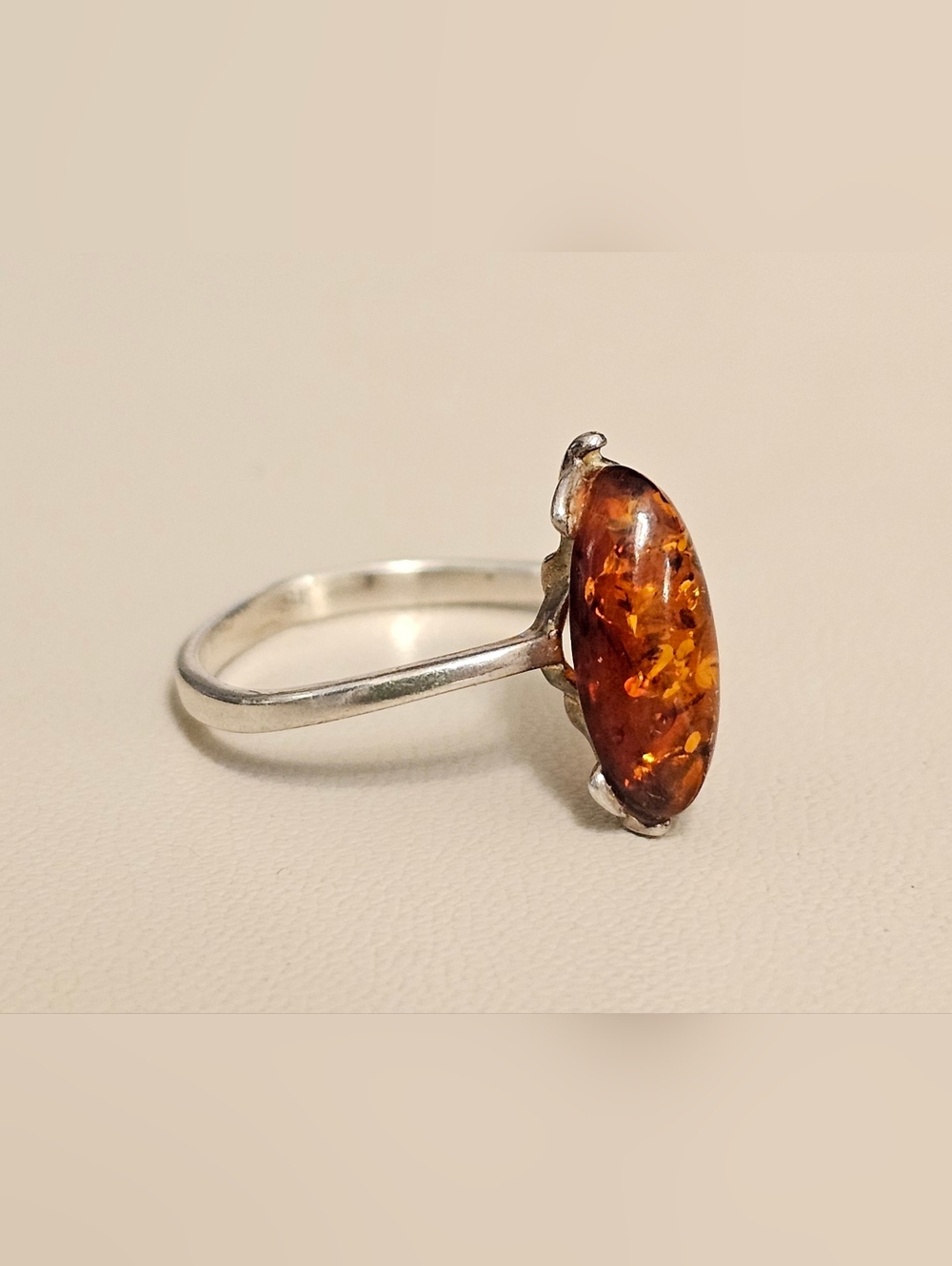925 STERLING SILVER with Oval Amber Ring SZ 6.5